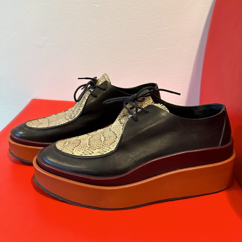 Jil Sander Oxford lace up platform shoes flats with snakeskin